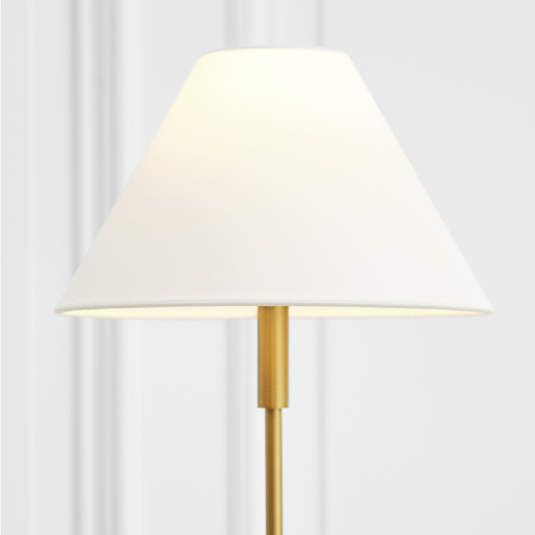 Satin Brass Medium Table Lamp with White Linen Shade