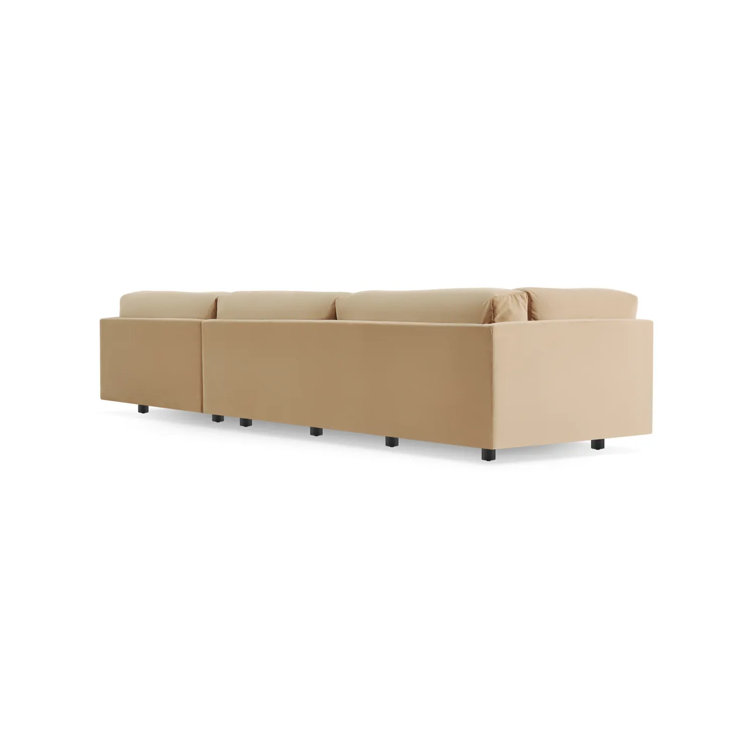 Camel Velvet 161" Wide Sofa & Chaise with Square Arms