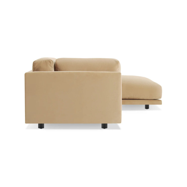 Camel Velvet 161" Wide Sofa & Chaise with Square Arms