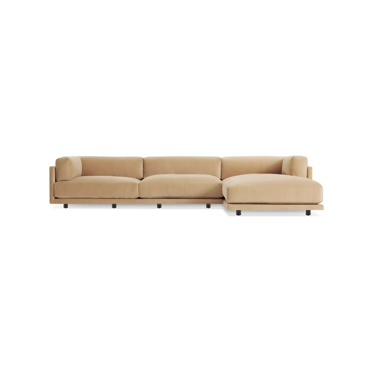 Camel Velvet 161" Wide Sofa & Chaise with Square Arms