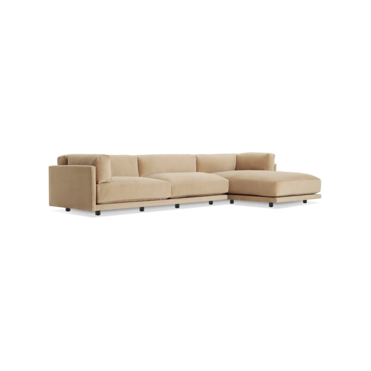 Camel Velvet 161" Wide Sofa & Chaise with Square Arms