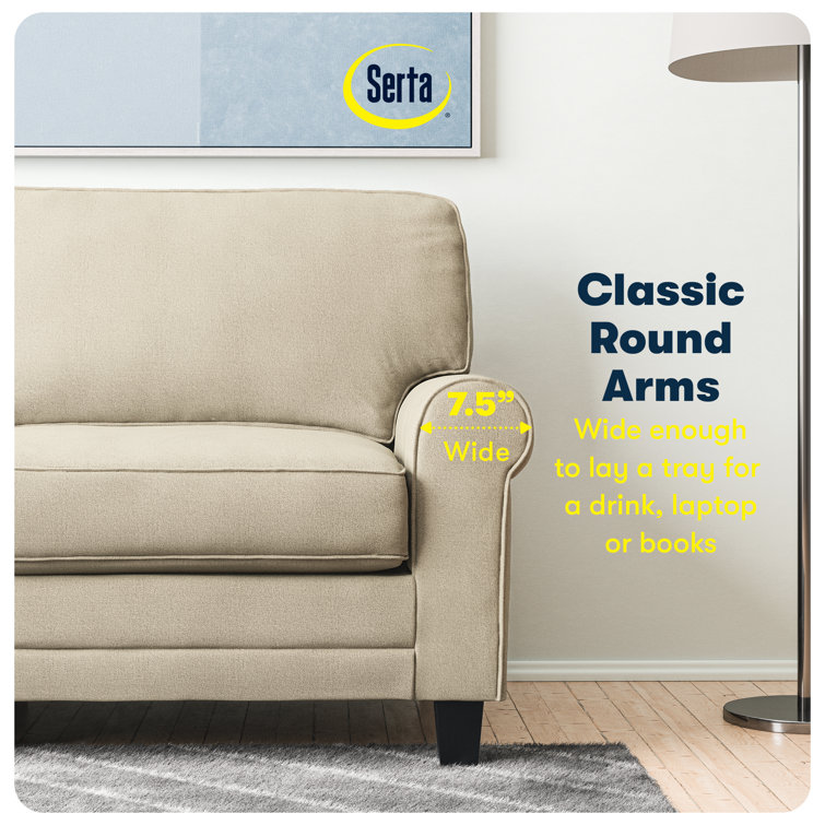 Marzipan Faux Leather Rolled Arm Sofa with Removable Cushions