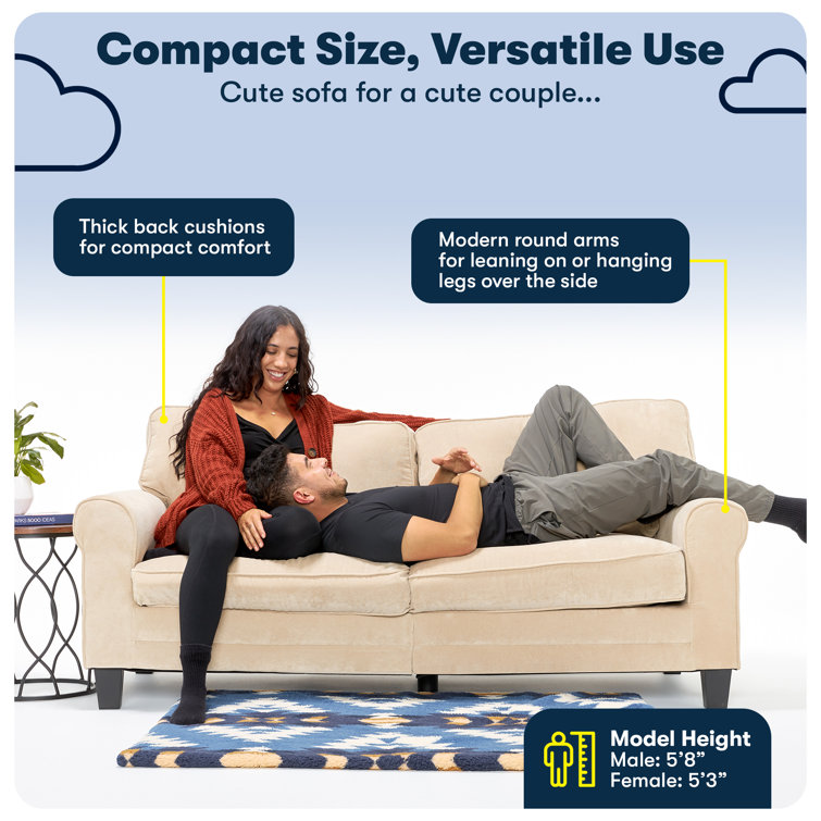 Marzipan Faux Leather Rolled Arm Sofa with Removable Cushions