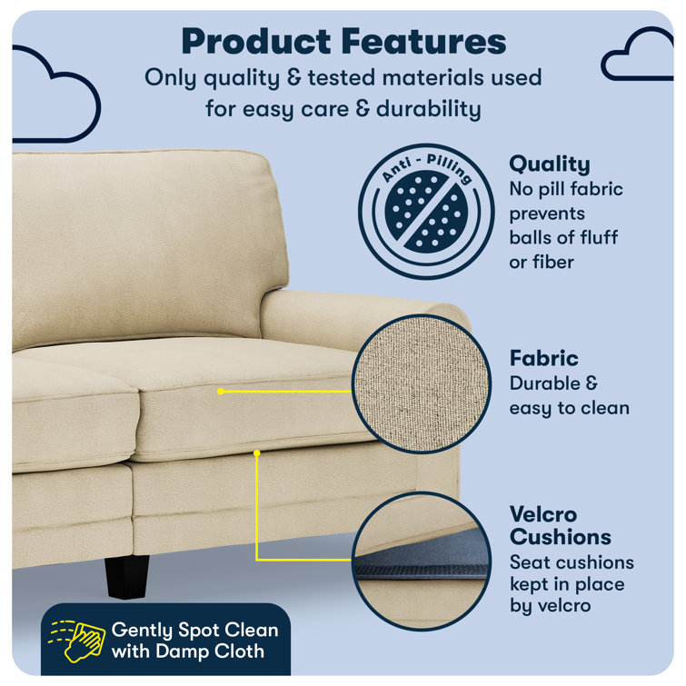 Marzipan Faux Leather Rolled Arm Sofa with Removable Cushions