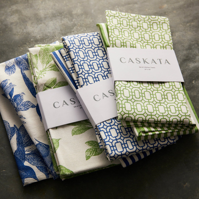 Arbor Birds Green and White Cotton Kitchen Towel Set