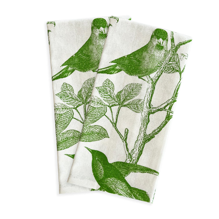 Arbor Birds Green and White Cotton Kitchen Towel Set