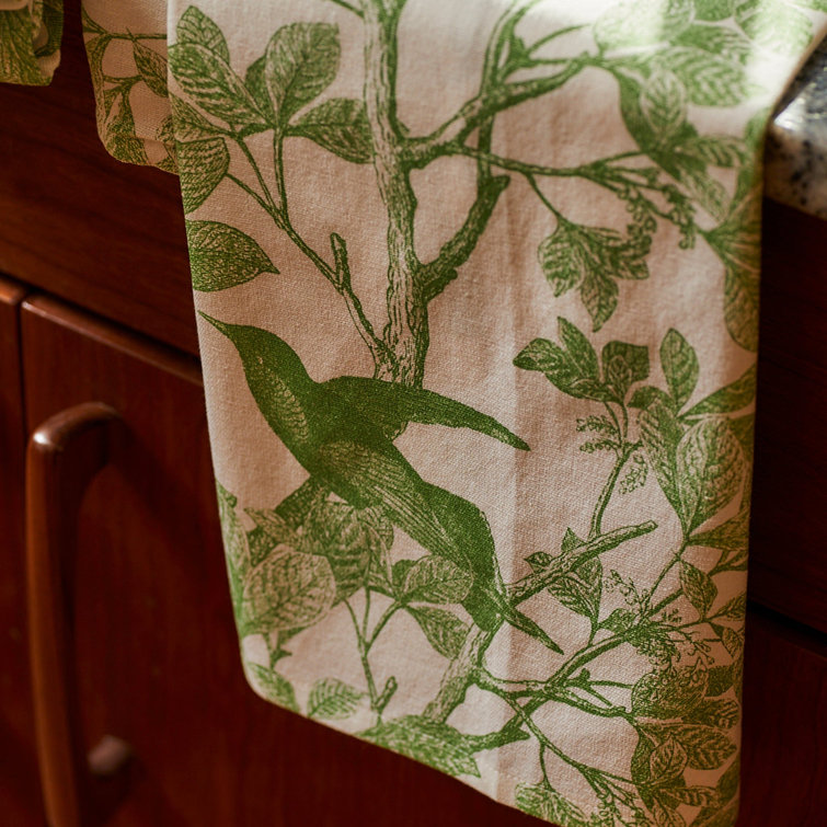 Arbor Birds Green and White Cotton Kitchen Towel Set