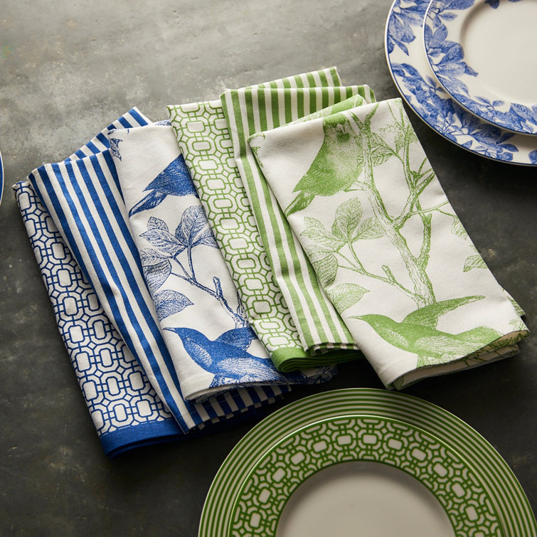 Arbor Birds Blue and White Cotton Square Napkin Set