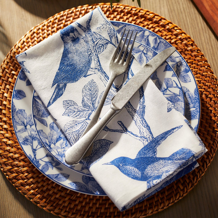 Arbor Birds Blue and White Cotton Square Napkin Set
