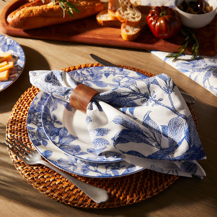 Arbor Birds Blue and White Cotton Square Napkin Set