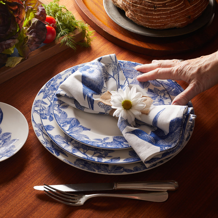 Arbor Birds Blue and White Cotton Square Napkin Set