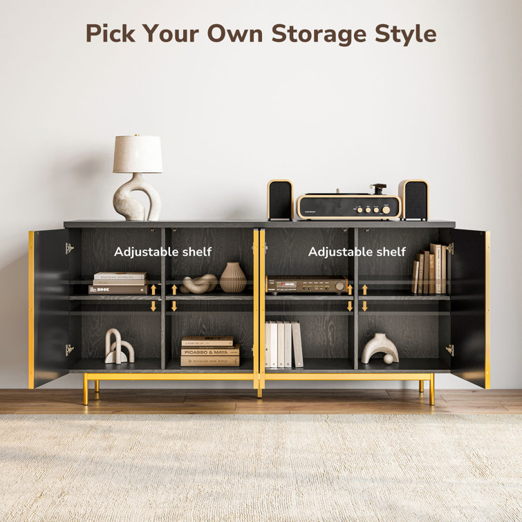 Ebony 63" Modern Sideboard Buffet Cabinet with Fluted Doors