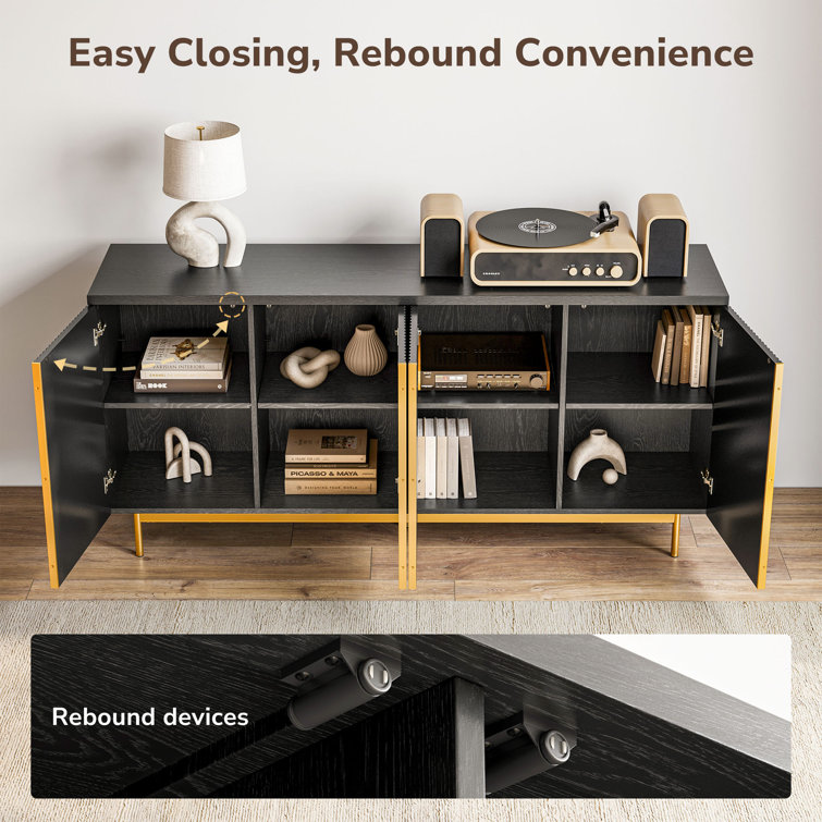 Ebony 63" Modern Sideboard Buffet Cabinet with Fluted Doors