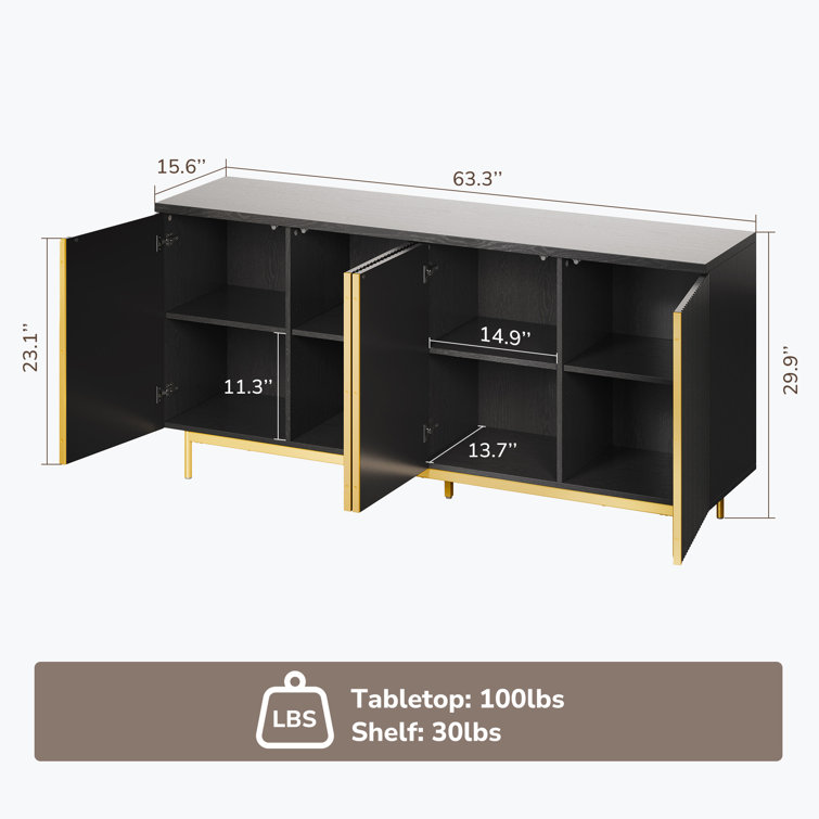 Ebony 63" Modern Sideboard Buffet Cabinet with Fluted Doors