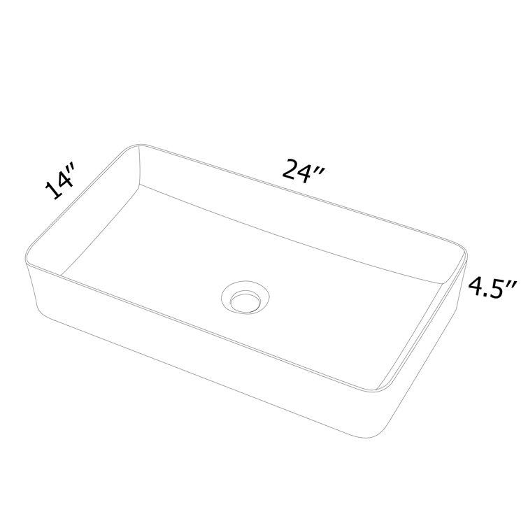 24" White Ceramic Rectangular Vessel Sink with Black Rim