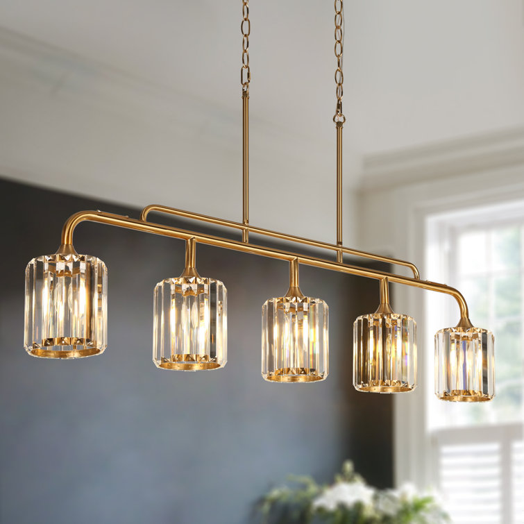 Gold and Clear Glass 5-Light Linear Island Pendant
