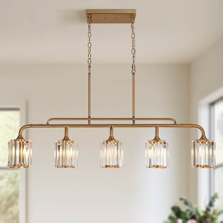 Gold and Clear Glass 5-Light Linear Island Pendant