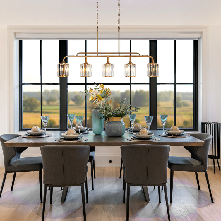 Gold and Clear Glass 5-Light Linear Island Pendant