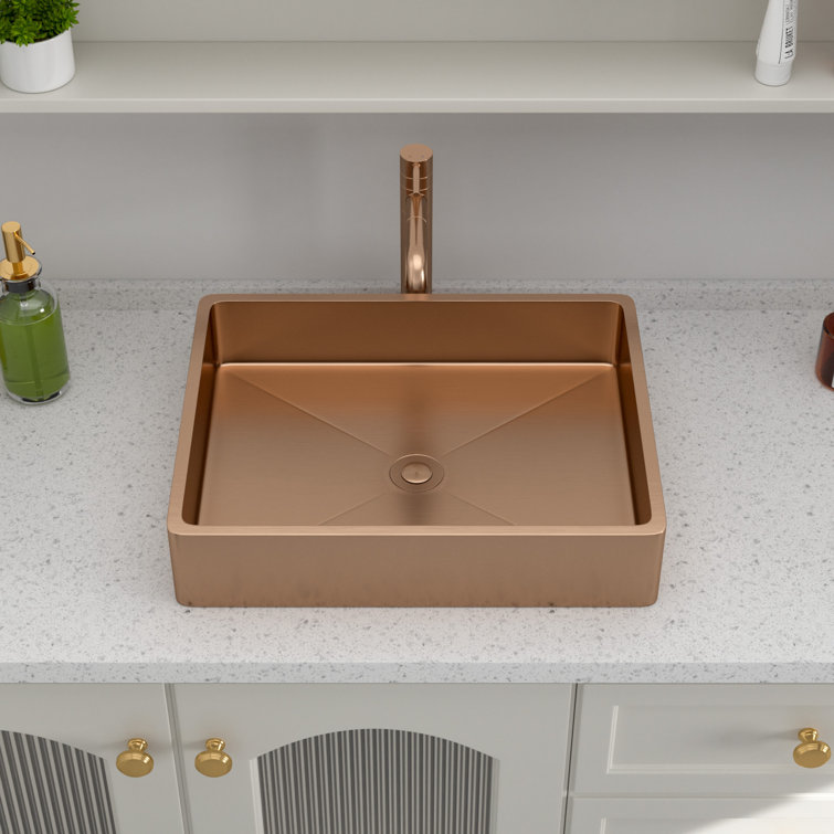 19" Rose Gold Stainless Steel Rectangular Bathroom Sink with Pop-Up Drain