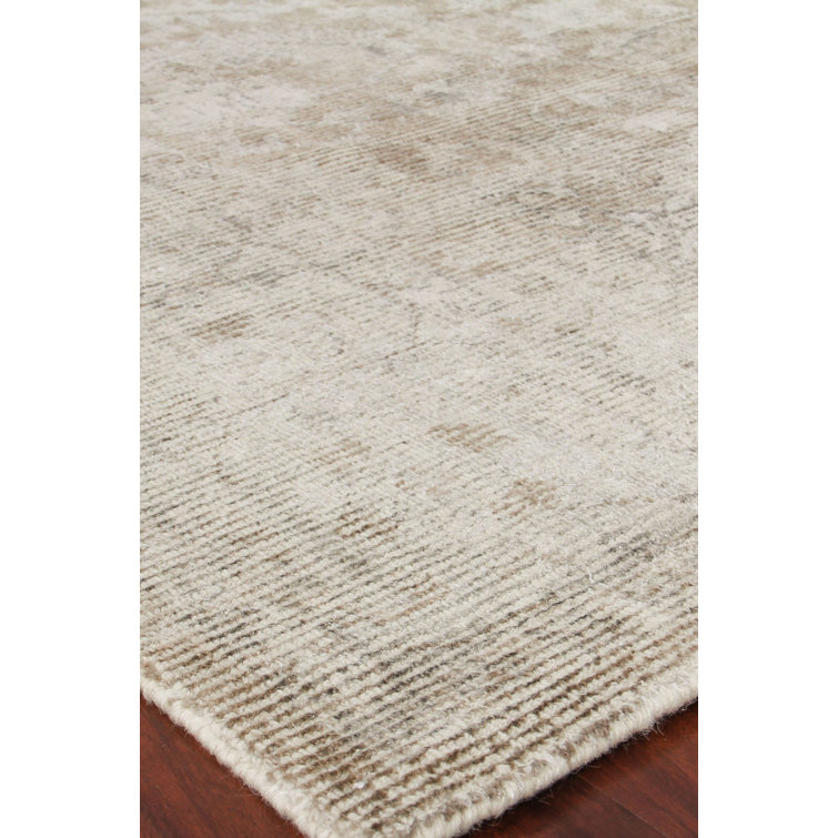 Handmade Beige and Brown Wool and Viscose Rectangular Rug 10' x 14'