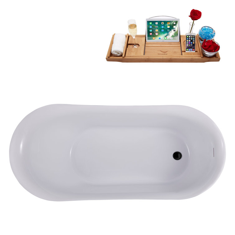 59.1'' Matte Black Freestanding Acrylic Soaking Bathtub