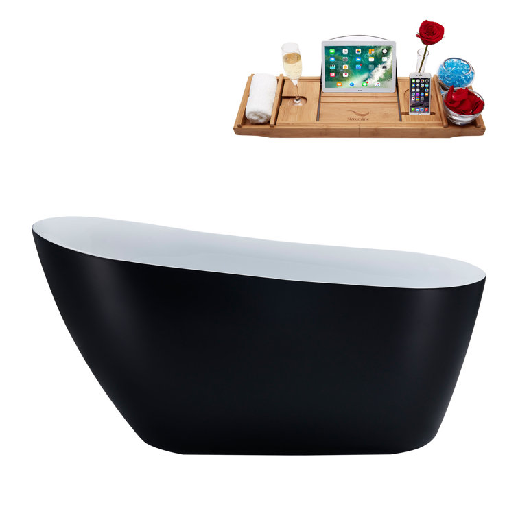 59'' Black and White Freestanding Acrylic Soaking Bathtub