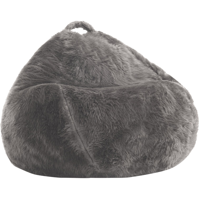 Gray Shag Teardrop Bean Bag Chair with Removable Cover