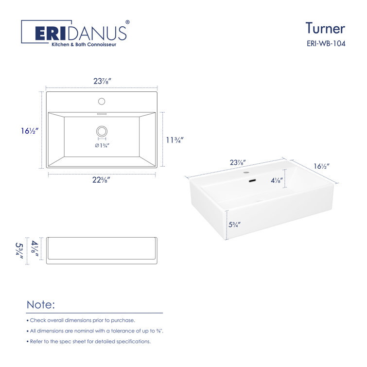 Turner 24" White Ceramic Rectangular Wall-Mount Bathroom Sink