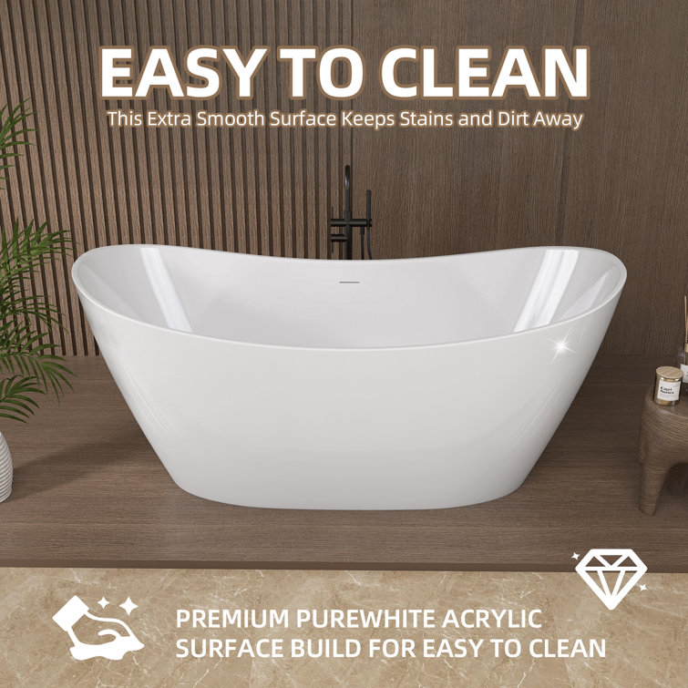 63'' White Acrylic Double Slipper Freestanding Soaking Tub