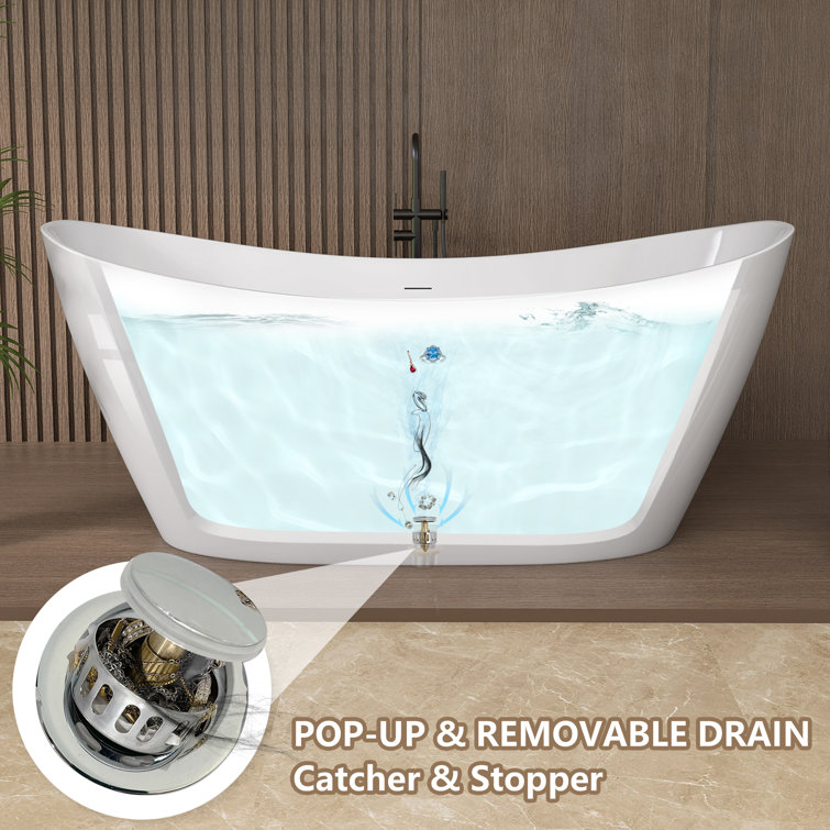 63'' White Acrylic Double Slipper Freestanding Soaking Tub