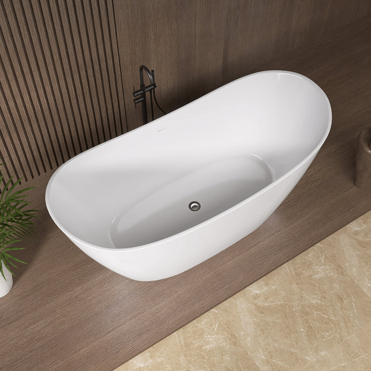 63'' White Acrylic Double Slipper Freestanding Soaking Tub