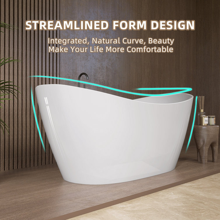 63'' White Acrylic Double Slipper Freestanding Soaking Tub
