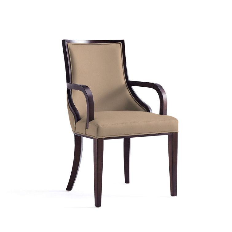 Tan Faux Leather Upholstered Parsons Arm Chair with Wood Frame