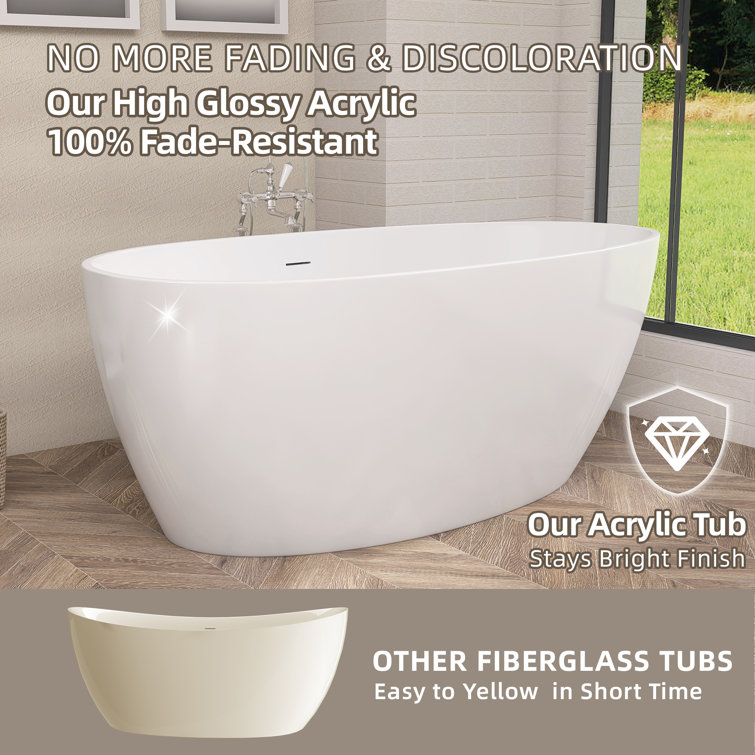 68'' White Acrylic Freestanding Double Slipper Soaking Tub