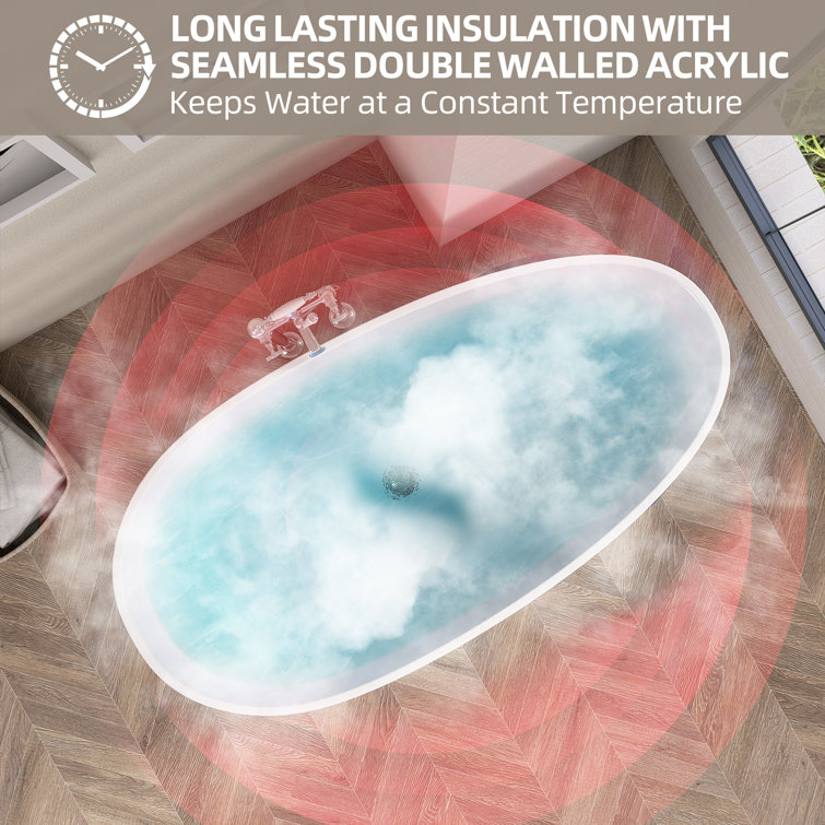 68'' White Acrylic Freestanding Double Slipper Soaking Tub