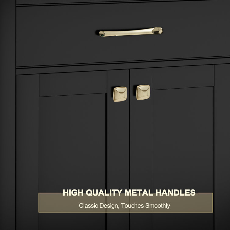 36 Inch Black Freestanding Bathroom Vanity Base with Gold Hardware