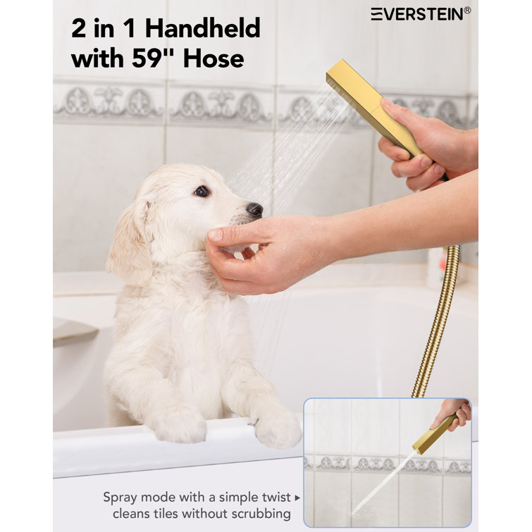 Brushed Gold Thermostatic Dual Showerhead System with Handheld Spray