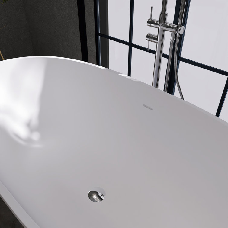 67'' White Solid Surface Freestanding Soaking Bathtub