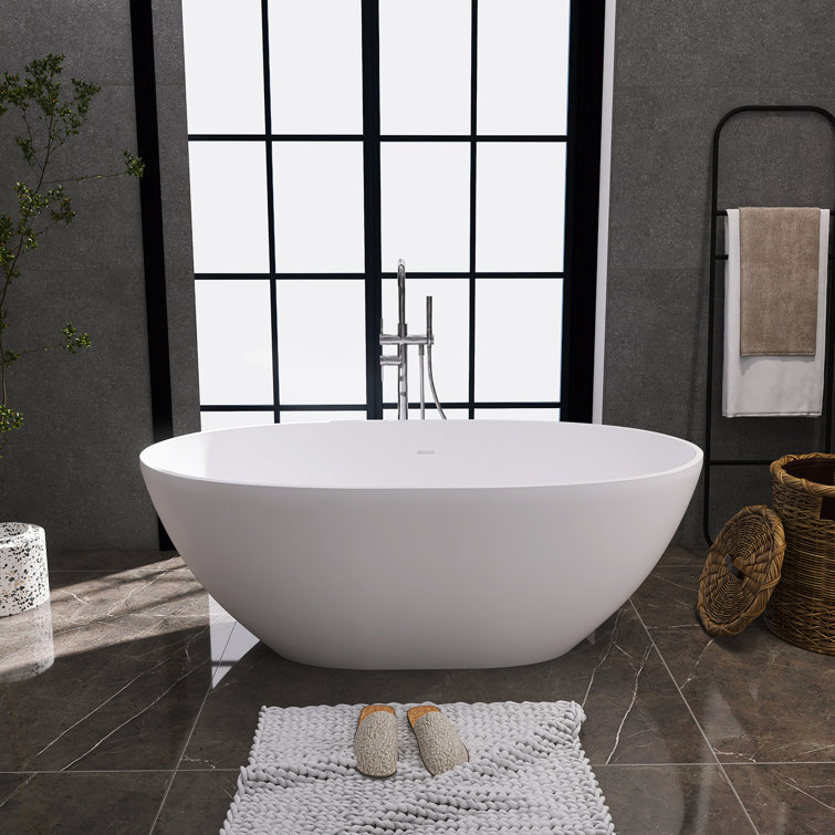 67'' White Solid Surface Freestanding Soaking Bathtub