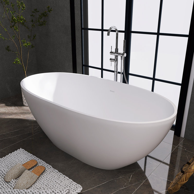 67'' White Solid Surface Freestanding Soaking Bathtub