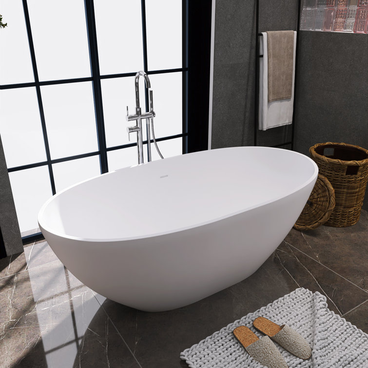 67'' White Solid Surface Freestanding Soaking Bathtub