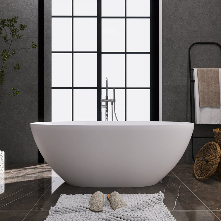 67'' White Solid Surface Freestanding Soaking Bathtub