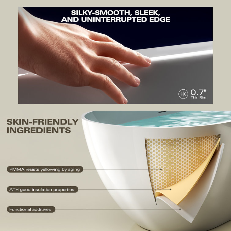 Glossy White 59" Freestanding Solid Surface Soaking Bathtub