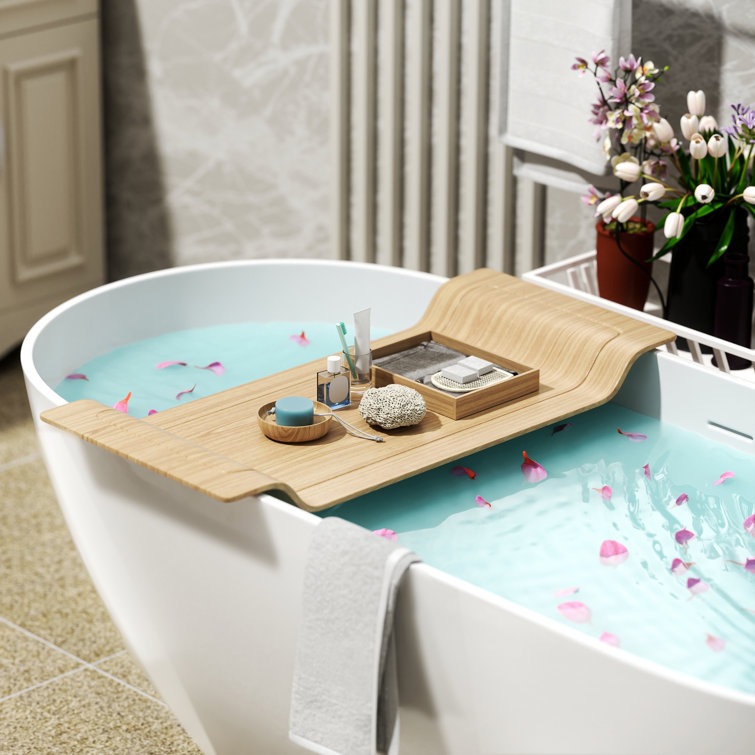Glossy White 59" Freestanding Solid Surface Soaking Bathtub