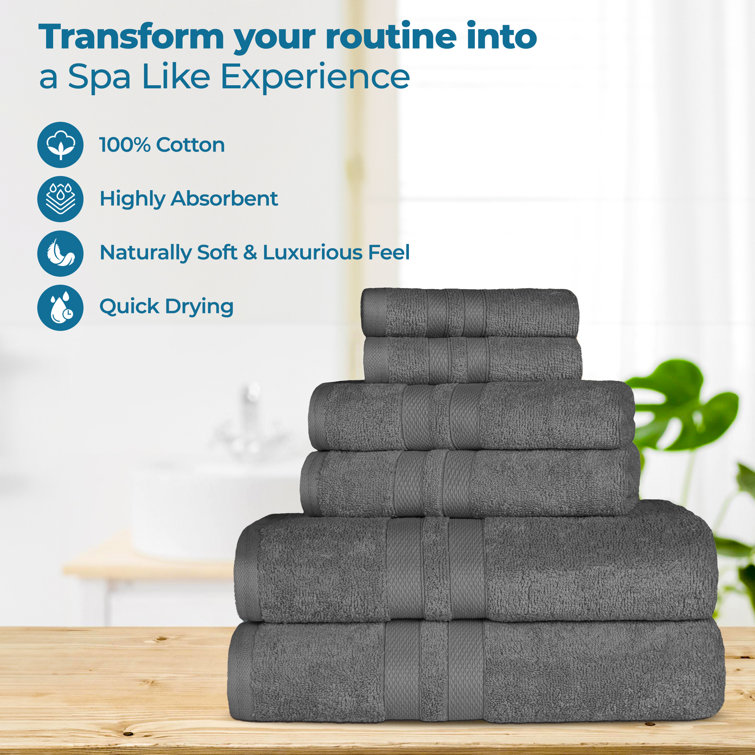 Charcoal Cotton 12 Piece Quick-Drying Towel Set