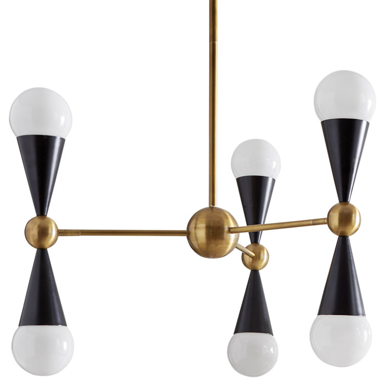 Sleek Black and Brass Sputnik 6-Light Chandelier