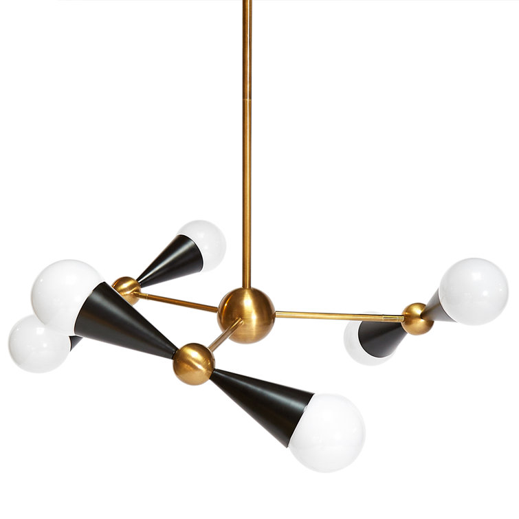 Sleek Black and Brass Sputnik 6-Light Chandelier