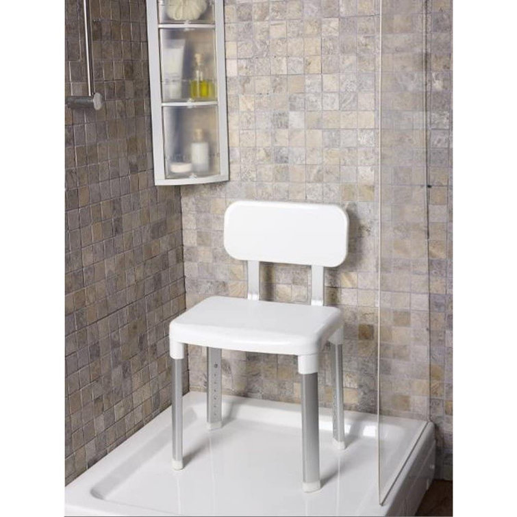 Adjustable White Plastic Shower Chair with Backrest and Non-Slip Legs