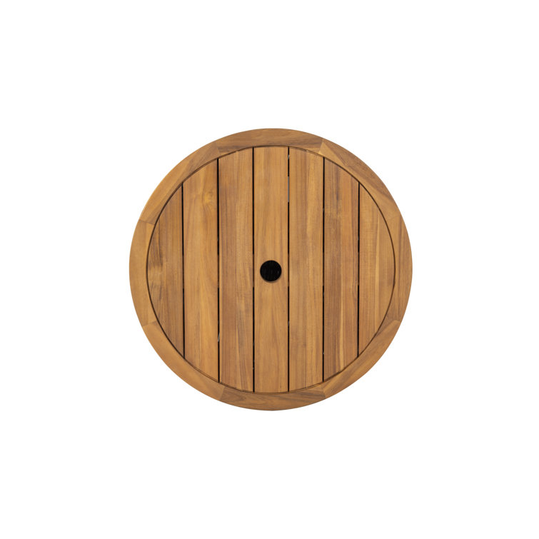 Natural Round Wicker and Acacia Outdoor Coffee Table with Storage