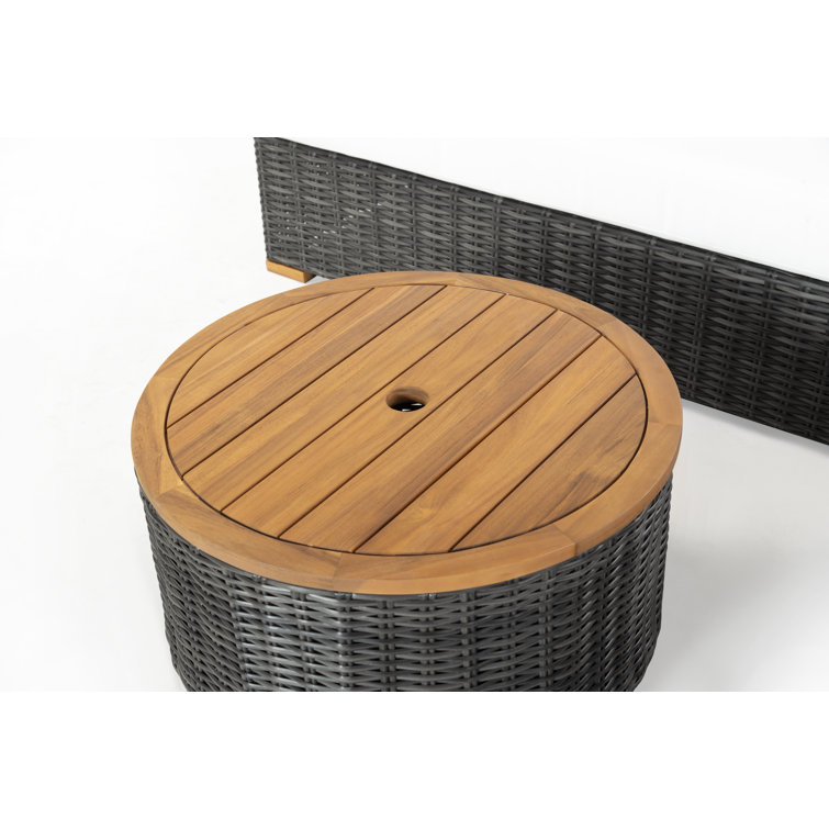Anguilla Dark Gray Faux Wicker Outdoor Coffee Table with Acacia Top
